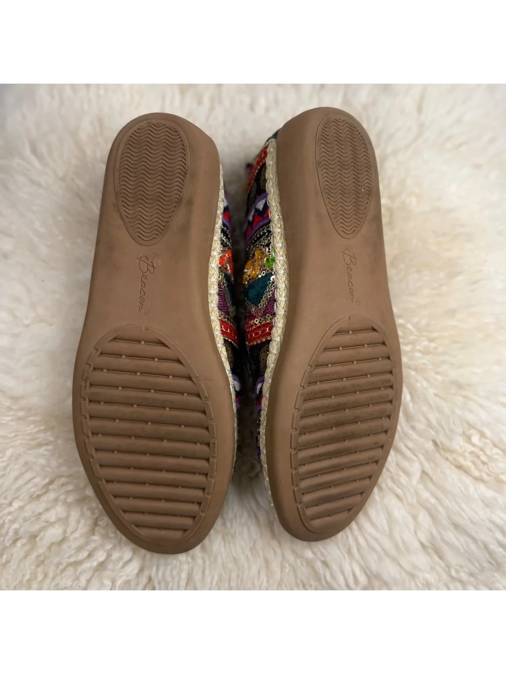 Beacon Womens 6.5 M Embroidered Sequin Espadrille Loafers Boho Multicolor Flats